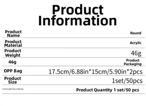 Detailed specifications for acrylic circular mirror wall stickers in various colors