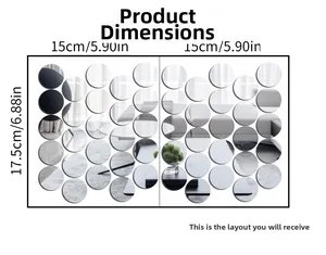 Detailed dimensions of round mirror wall stickers with self-adhesive geometric circle patterns