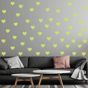 Luminous heart wall stickers glowing in fluorescent green for kids bedroom wall decor