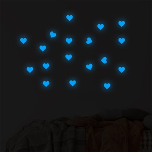 Luminous blue heart-shaped wall stickers glowing in the dark for bedroom decoration
