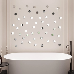 Modern silver mirror wall stickers with geometric circular patterns for bathroom decor