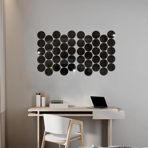 Modern geometric round mirror wall decals in black finish for living room decoration
