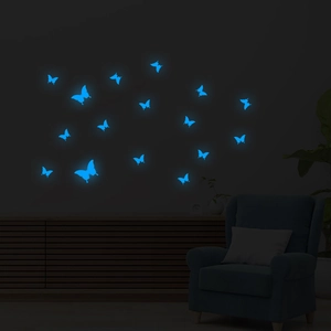 Set of glow in the dark blue butterfly wall stickers for living room decoration