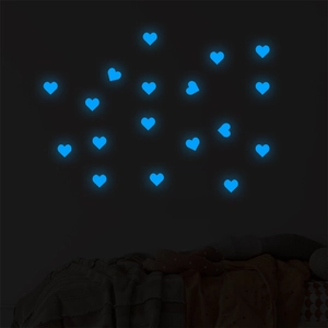 Luminous heart wall stickers with blue glow effect for bedroom wall decor