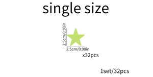 Detail view of 2.5cm glow in the dark star stickers for ceiling decoration 32pcs set