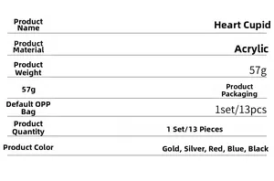 Detailed specifications for Heart Cupid acrylic wall stickers with size and color details