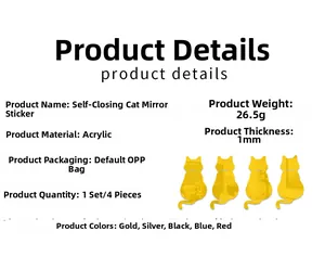 Detail showing 1mm thickness and acrylic material of the cute cat mirror wall stickers