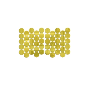Macro detail of glossy gold acrylic mirror wall stickers with reflective round finish