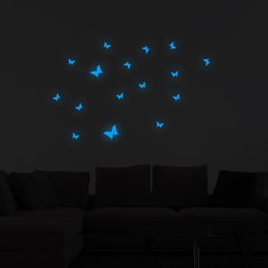 Luminous blue butterfly wall stickers glowing in dark room for home wall decoration
