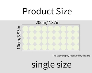 Detailed view of the 20x10cm glowing dot wall sticker sheet showing single sticker size