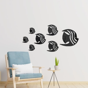 7-piece black acrylic fish mirror wall stickers for living room decor