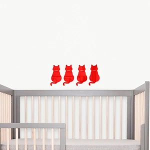 Set of 4 red cat silhouette mirror wall stickers for DIY kids nursery room wall decoration