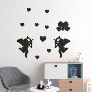 Black acrylic cupid and heart mirror wall stickers for modern bedroom decor accents