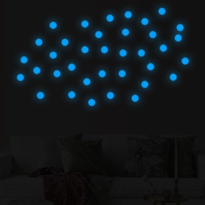 Luminous blue round wall stickers glowing in the dark for bedroom and living room decor