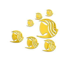 Detailed set of 7 gold mirror fish wall decals made of high-quality acrylic material