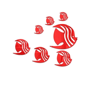 Detailed view of 6-piece red mirror fish wall stickers with glossy acrylic finish
