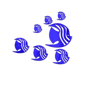 Blue acrylic mirror fish wall stickers set for living room and bathroom decor