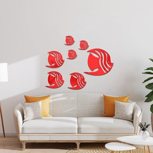 Modern red acrylic fish mirror wall stickers set of 7 for living room decoration