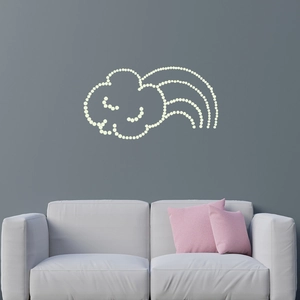 Sticker mural lumineux en forme de nuage et arc-en-ciel en pointillés au-dessus du canapé
