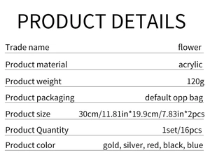 Detailed specifications for acrylic mirror vine wall stickers with size and color options