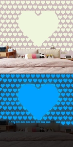 Luminous heart wall stickers set showing daytime white and night glowing blue effect