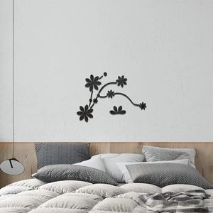 Detailed view of black 3D acrylic flower wall stickers in a modern bedroom setting
