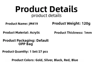 Detailed specifications for JM419 acrylic 3D wall stickers with 1mm thickness and 27pcs set
