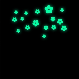Detail of flower shaped glow in the dark stickers with bright green fluorescent effect