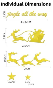 Dimensioni dettagliate degli adesivi murali 3D in acrilico dorato Babbo Natale e renne