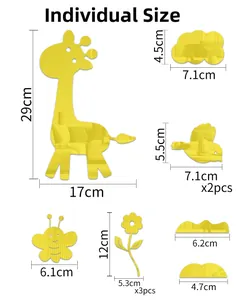 Size specifications for giraffe mirror wall stickers including animal and cloud dimensions