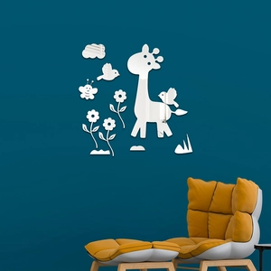 3D Acrylic Mirror Wall Sticker Cartoon Giraffe Floral DIY Removable Mirror Decal For Children Bedroom Living Room Home Decor