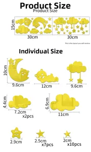 Dimensions détaillées pour l'ensemble de stickers muraux 3D nuages et ours