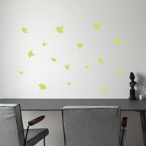 Luminous ginkgo leaf wall stickers in light green for minimalist living room decor
