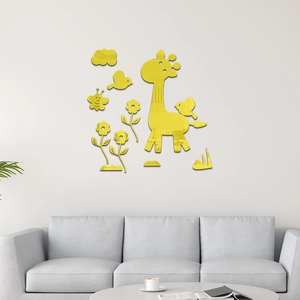 3D yellow giraffe acrylic mirror wall stickers set for creative kids room decoration