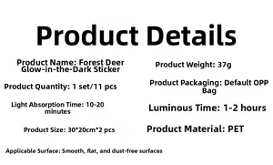 Detailed specifications for forest deer glow-in-the-dark PET wall stickers for kids