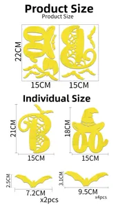Detailed size chart for 3D acrylic BOO bat mirror wall stickers for Halloween decoration