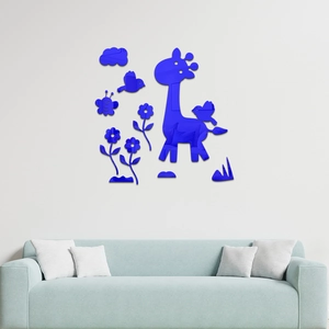 Blue giraffe acrylic mirror wall stickers for creative 3D kids bedroom decor
