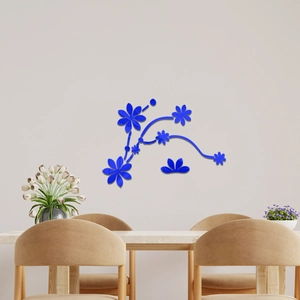 3D acrylic mirror wall stickers with blue flowers and vine design for living room decor