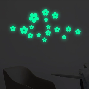 Luminous flower wall stickers with green glow effect for bedroom home decor