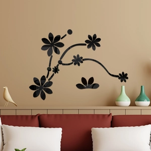 3D black mirror flower vine wall sticker for minimalist living room home decoration