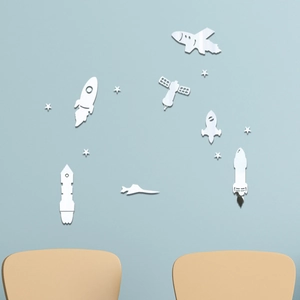 Cartoon Spaceship Rocket Mirror Wall Stickers DIY Acrylic Outer Space Theme Decor For Kids Room Bedroom Kindergarten Home Wall Art