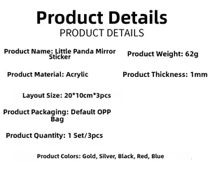 Detailed specifications for 3D acrylic panda wall stickers including size and material data