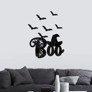 3D acrylic mirror wall sticker with Boo letters and bat silhouettes for Halloween decor