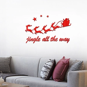 Adesivi murali 3D in acrilico rosso con Babbo Natale e renne per decorazione natalizia