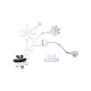 Silver mirror acrylic flower wall sticker with DIY vine decals for living room decoration