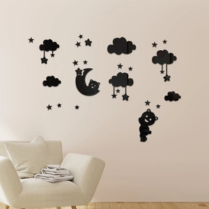 Stickers muraux 3D en acrylique avec nuages noirs, étoiles et lune pour chambre