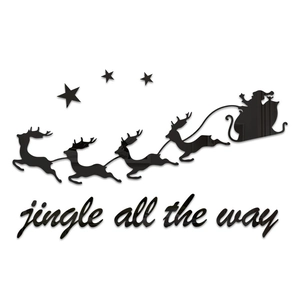 Adesivo murale 3D Babbo Natale su slitta con renne e scritta Jingle All The Way decoro