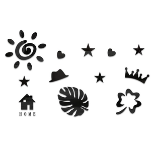 3D black acrylic wall stickers set featuring sun, stars, and home shapes for decor