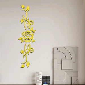 Elegant gold mirror acrylic rose vine wall sticker for modern living room home decoration