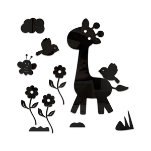 3D mirror acrylic giraffe wall sticker set in black silhouette for kids bedroom decor